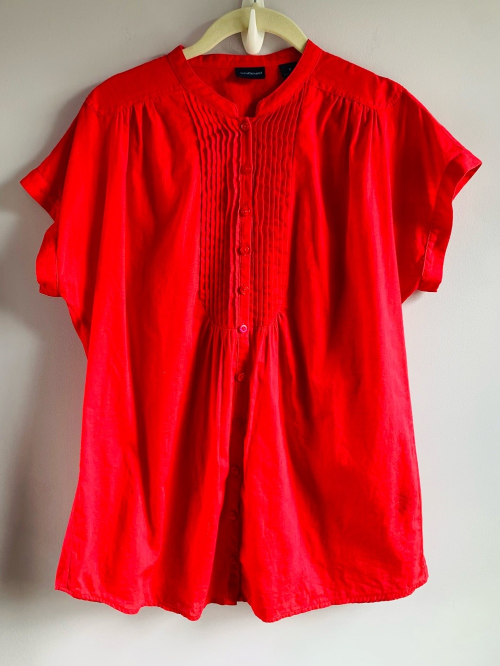 Westbound Blouse Top Red Button Front Pintuck Cotton Business Casual EUC Medium